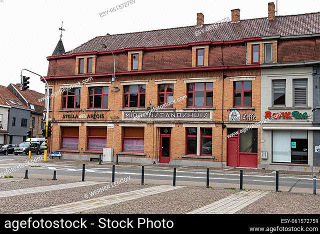 Bissegem, West Flanders Region - Belgium. Traditional restaurants and cafe at the old village market square