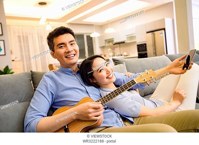 Romantic couples in the living room