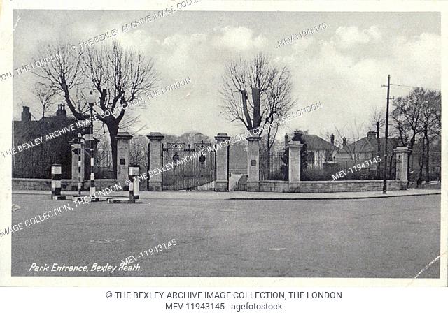 The main gates at Danson Park which are at the junction of Danson Road and Park View Road, Welling