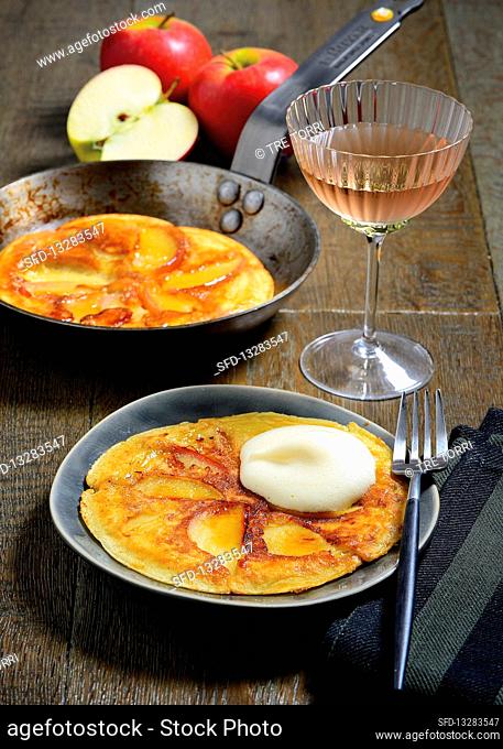 Oven-baked apple pancakes with calvados sabayon