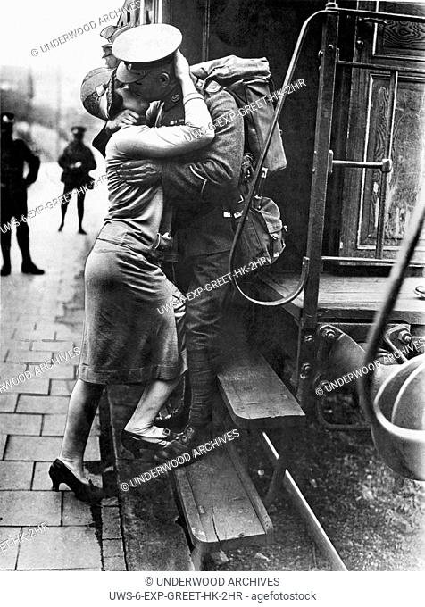 Konigstein, Germany: September 23, 1929.A British Tommie bestows a last kiss upon his Rhineland sweetheart as his detachment leaves for England as they evacuate...