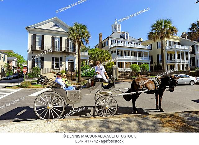 Historic homes and residential dwellings the East and South Battery section in Charleston South Carolina SC circa 1775 buildings