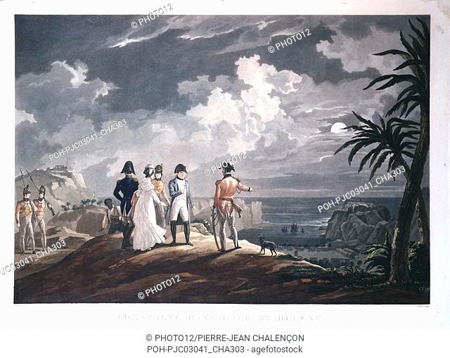 Jazet (1788-1871) Napoleon on St. Helena island c.1825 Engraving (55 x 75 cm)