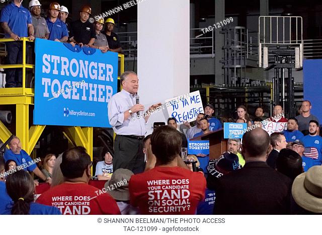 Senator Tim Kaine speaks to the crowd at the Nevada Democratic Rally on October 6th, 2016 at the UBC International Training Center in Las Vegas, NV