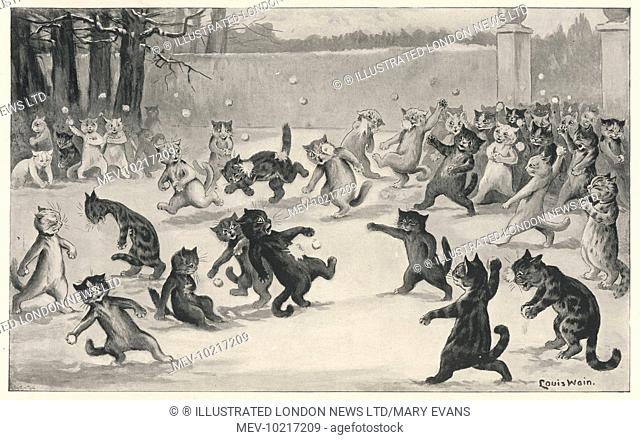 Group of cats having fun and snowballing in the snow. Wain was able to turn his hand to drawing a wide variety of animals prior to the fame he achieved with his...