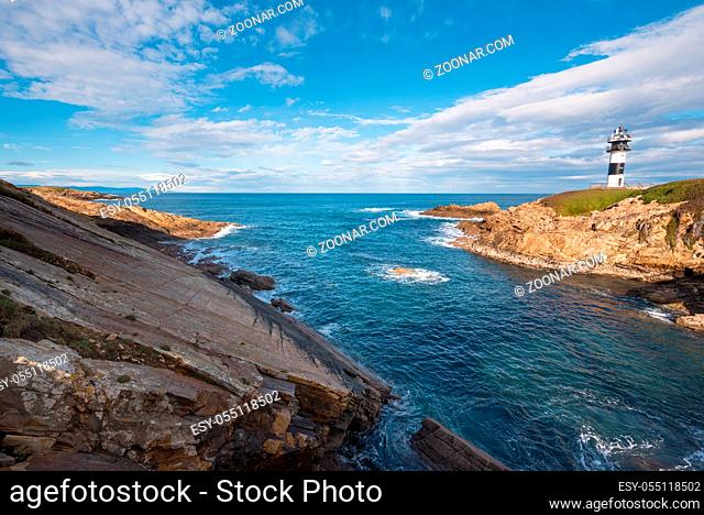 Pancha island lighthouse in Ribadeo coastline, Galicia, Spain