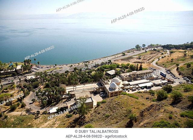 Aerial photograph of the tumb of Rambam in the Sea of Galilee