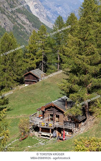 Of Walliser timber houses with reeds, Zermatt, Switzerland