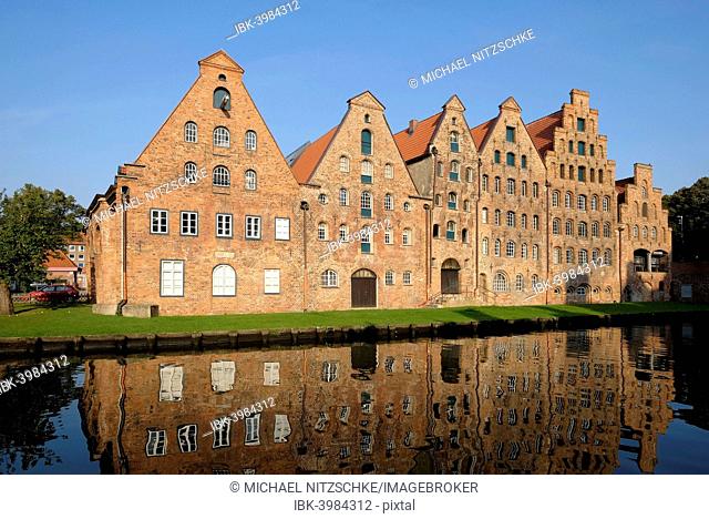 The salt warehouses at Holstentor, Holsten Gate, Lübeck, Schleswig-Holstein, Germany
