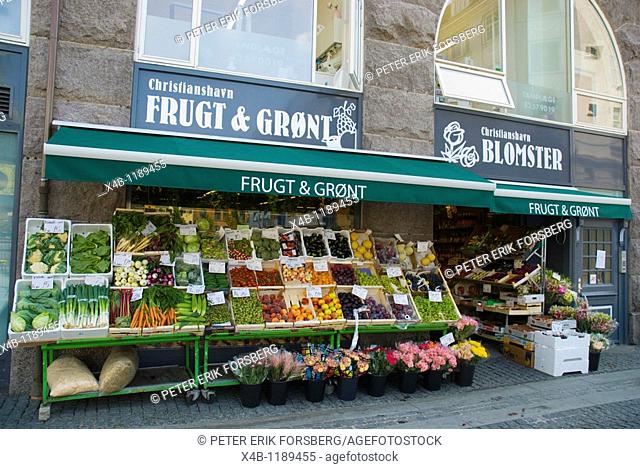 Greengrocer and fllower shop exterior Christianshavns Torv square Christianshavn district Copenhagen Denmark Europe