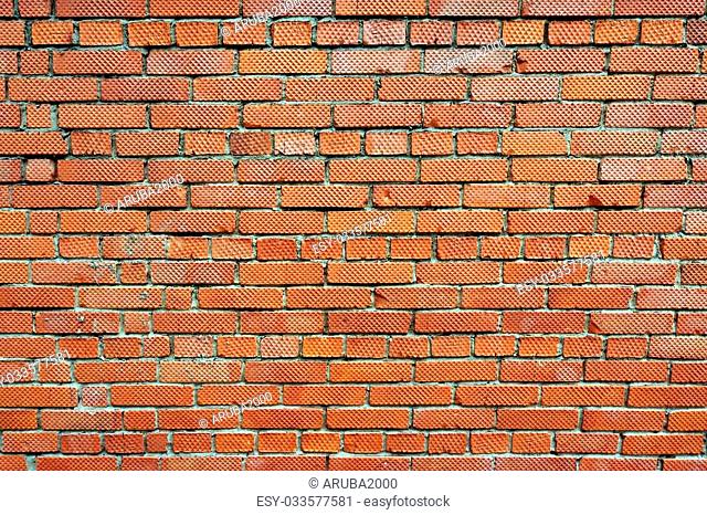 Old Red Brick Wall Fragment Background Texture Close-up