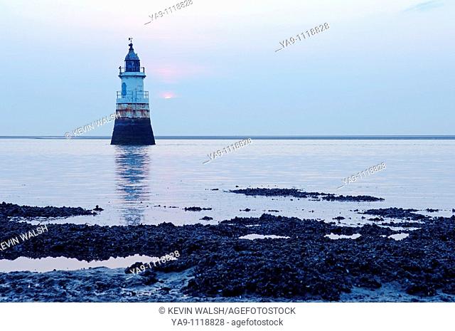 Lighthouse in the River Lune channel near Cockerham Sands Lancashire England