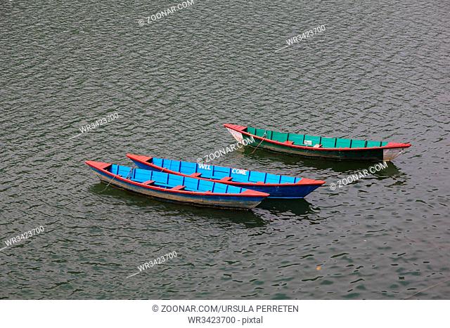 Timber rowing boats on Fewa lake, Pokhara