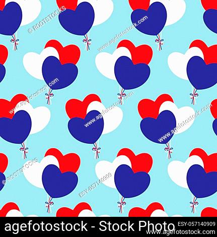 Hearts-balloons of French flag colors. Seamless pattern. Love to France. Vector illustration