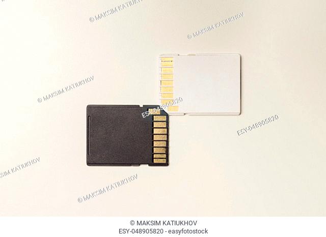 Memory cards isolated on white background. Sd card and copy space