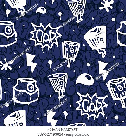 Original urban youth seamless patterns, repeating image for using pattern on any items, T-shirts, wallpaper, curtains. Themes of graffiti, street art