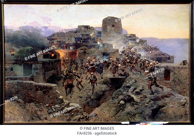 Capture of Aul Gimry on 17 October 1832. Roubaud, Franz (1856-1928). Oil on canvas. Russian Painting of 19th cen. . 1891