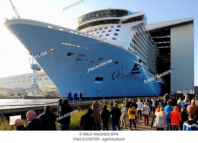 The new cruiser 'Quantum of the Seas' of Meyer Werft leaves the dry dock in Papenburg, Germany, 13 August 2014. The 'Quantum of the Seas' is the third biggest...