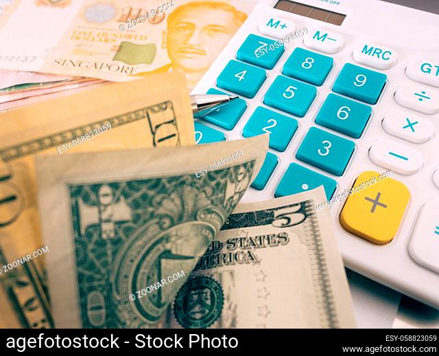 selective focus image of financial report, money and others