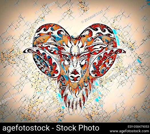 ornamental drawing of Aries, sacred animal symbol