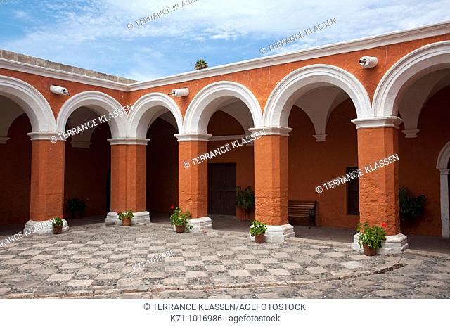 Interior courtyards and architecture of the Santa Catalina Monastery in Arequipa, Peru, South America
