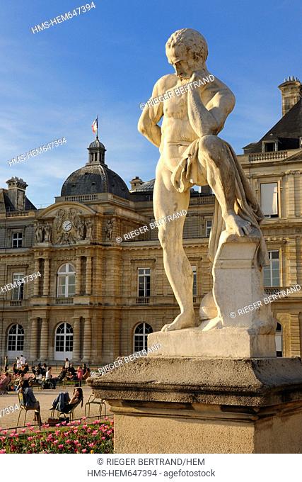 France, Paris, Jardin du Luxembourg Luxembourg gardens, statue representing Marius standing on the ruins of Carthage by Nicolas Victor Vilain 1818 1899 and...