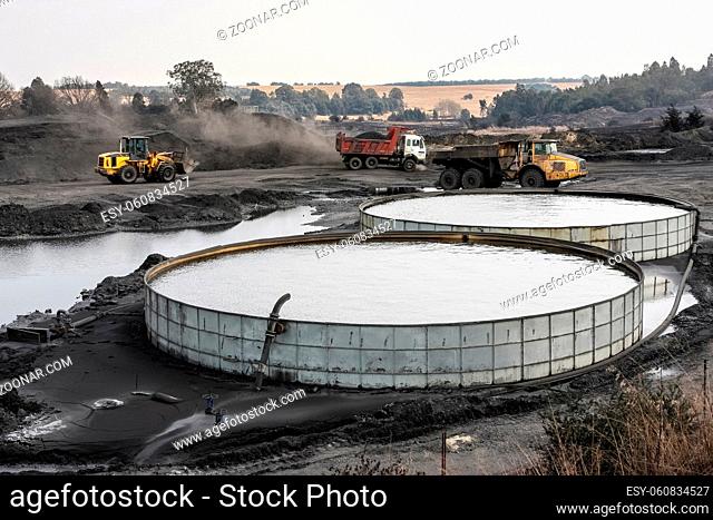 Open Pit Coal Mining and processing in South Africa. Washing and storage