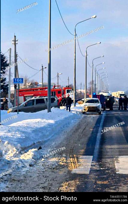 RUSSIA, RYAZAN REGION - DECEMBER 6, 2023: Gunfire erupts on the M5 Ural highway, Rybnovsky District, as a Vologda Region native, 47