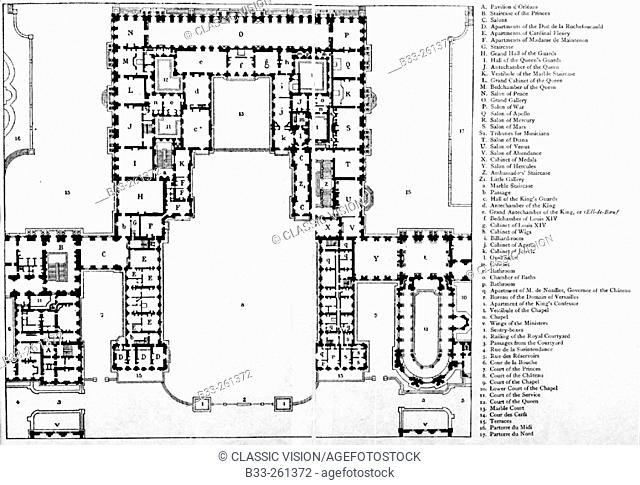 Plan of first floor of Chateau of Versailles during reign of Louis XIV