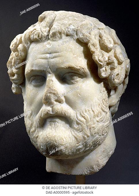 Marble head of Emperor Antoninus Pius (138-161 AD), uncovered in Alabanda, Turkey. Roman Civilisation, 2nd century.  Istanbul