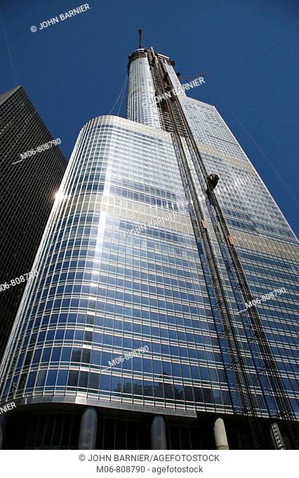The Trump Internation Tower and Hotel, Chicago, under construction along the Chicago River