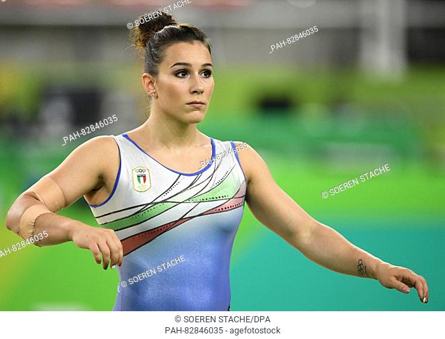 Vanessa Ferrari of Italy practices prior to Women's Floor Exercise Final during the Rio 2016 Olympic Games in Rio de Janeiro, Brazil, 16 August 2016