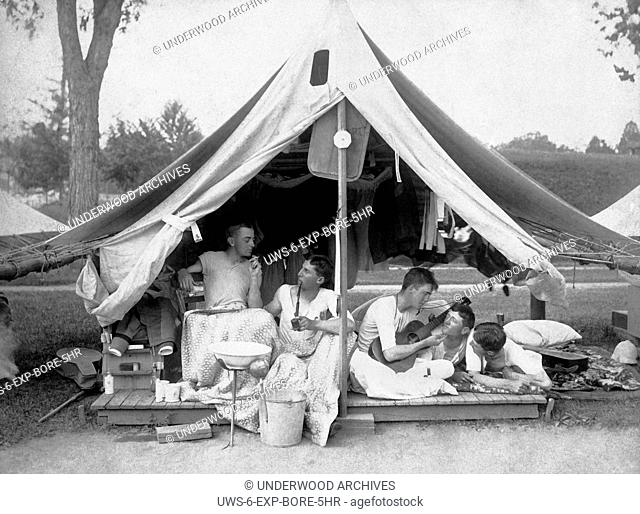 New York: c. 1895 .Five young amorous men on a camp out