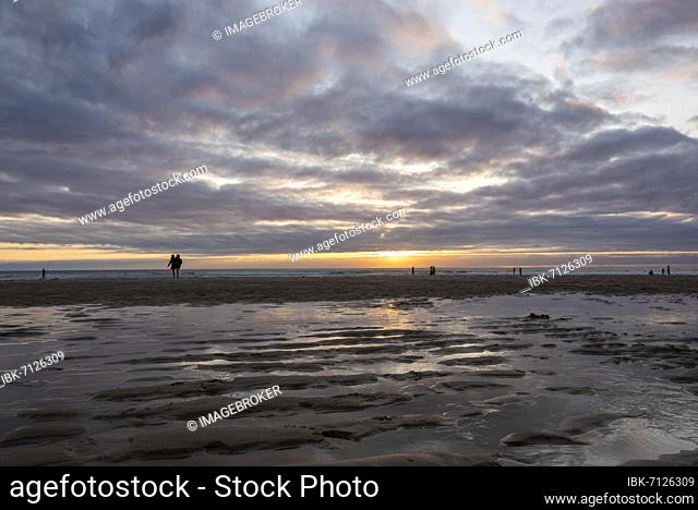Sunset by the sea, Atlantic Ocean, Bay of Biscay, Carcans Plage, Gironde, Aquitaine, France, Europe