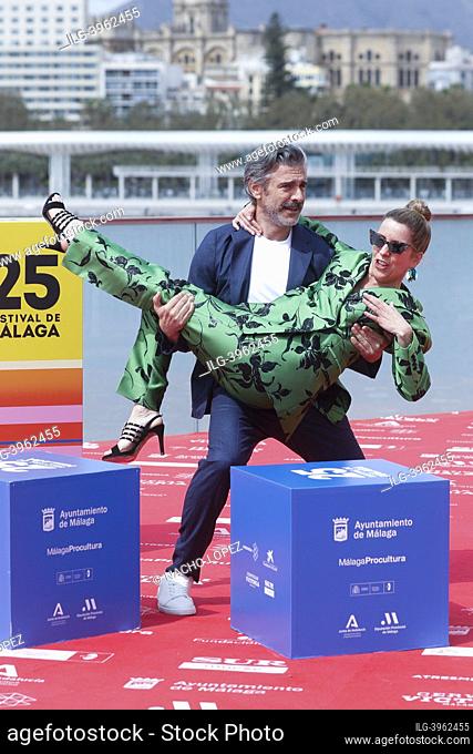 Leonardo Sbaraglia and Eva Llorach attends to 'Almost In Love' photocall during the 25th Malaga Film Festival 2022 March, 22, 2022 in Malaga, Spain