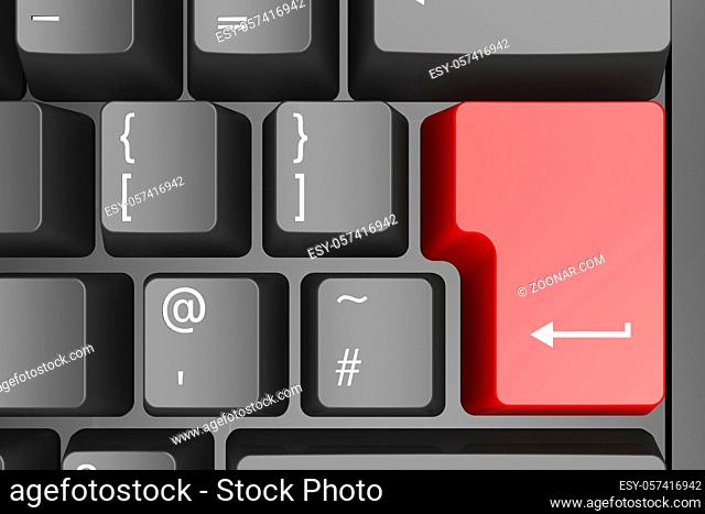 Red blank button on keyboard, 3D rendering
