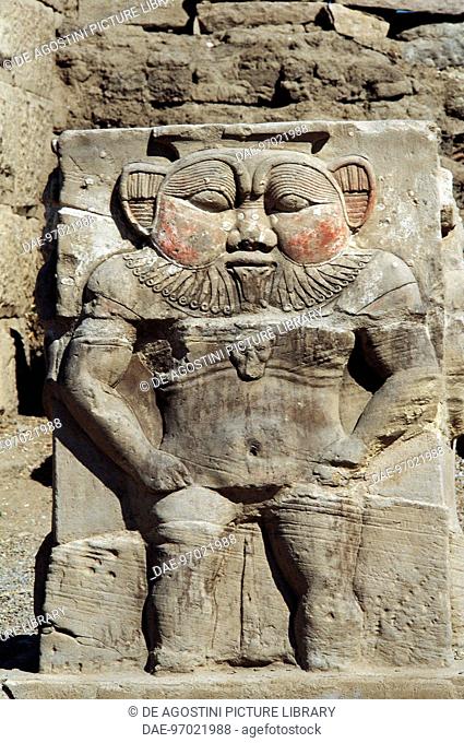 Relief depicting the God Bes, protector of women in childbirth, facade of the Small Temple of Hathor, dedicated to Queen Nefertari