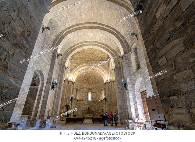 Interior building of San Pedro de Siresa Monastery, Siresa, village, Hecho Valley, Huesca Pyrenees, Aragon, Spain