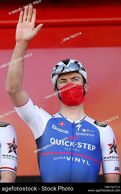 Belgian Yves Lampaert of Quick-Step Alpha Vinyl at the start of stage two of the 'Volta a la Comunitat Valenciana' Tour of Valencia cycling race in Spain