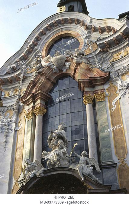 Germany, Upper Bavaria, Munich,  Asamkirche, facade, detail  Europe, Bavaria, Sendlinger street, church, parish church, Asa m church, 1733-50