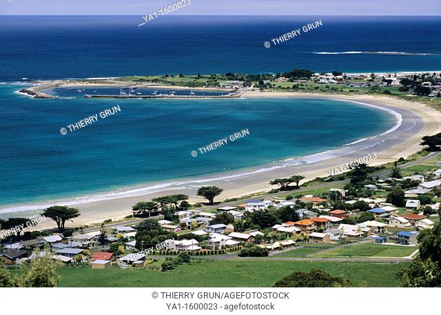 Apollo bay overview from Mariner's Lookout., Great Road Ocean, Victoria, Australia