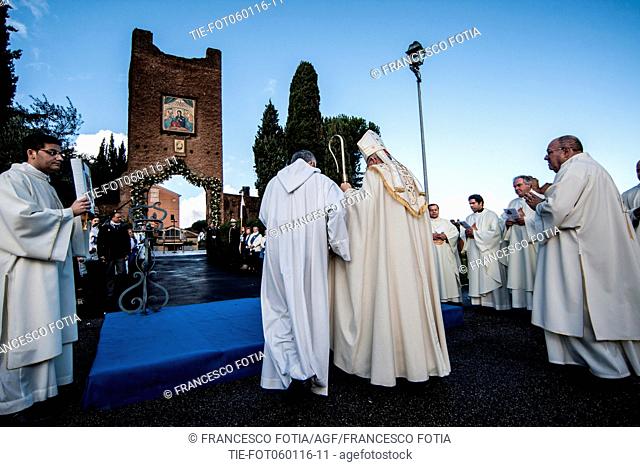 Opening of the Holy Door of the Sanctuary of Madonna of Divine Love, Cardinal Agostino Vallini during the ceremony of opening of Holy Door, Rome