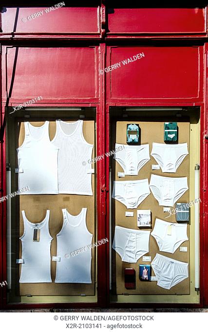 Mens underwear on displey in a shop window (Pendra da Sant Antoni, Barcelona)