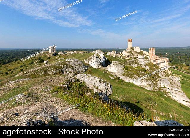 Ruins of medieval gothic Olsztyn Castle located on the Polish Jurassic Highland, Olsztyn, Silesia, Poland
