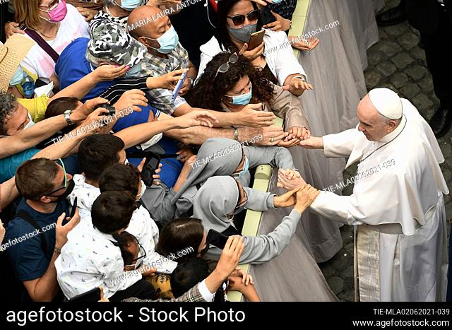Pope Francis during his wednesday general audience in the courtyard of St. Damaso in the Apostolic palace at the Vatican