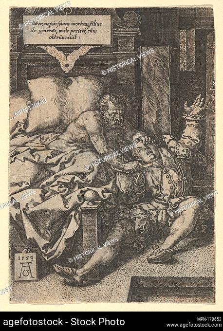 Judge Herkinbald (Archambauld) Stabbing His Nephew. Artist: Heinrich Aldegrever (German, Paderborn ca. 1502-1555/1561 Soest); Date: 1553; Medium: Engraving;...