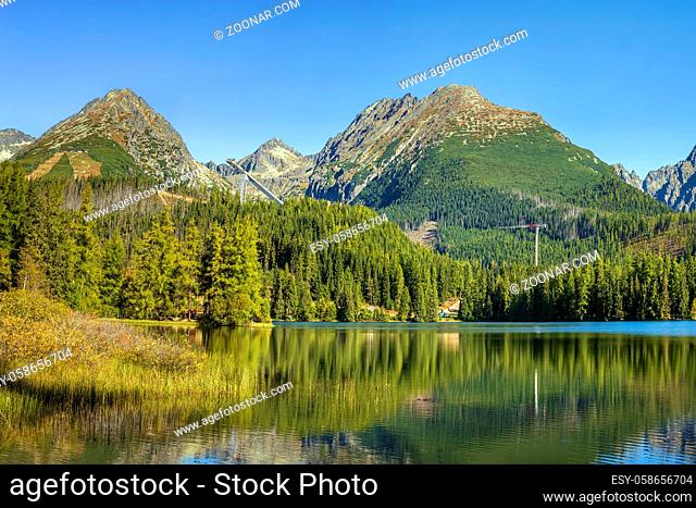 Landscape with lake Strbske Pleso in High Tatras mountans, Slovakia