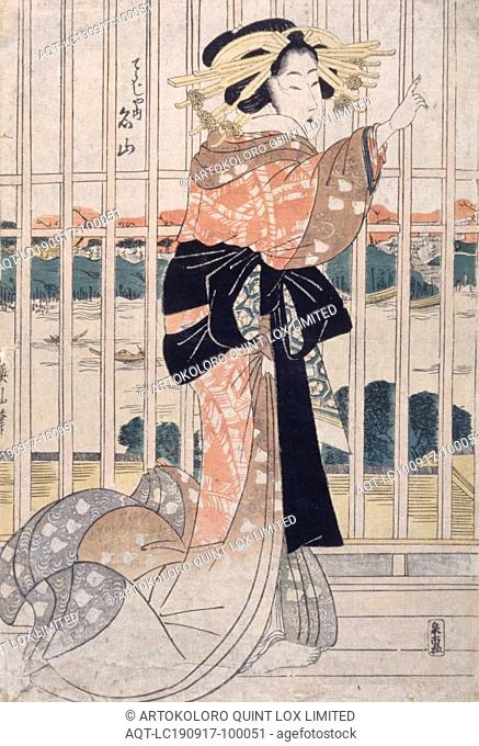 The Courtesan Meizan of the Ch?jiya, Kikukawa Eizan (Japanese, 1787-1867), Edo, about 1809-1813, ink on paper, color woodblock print, 14-3/4 x 10 in