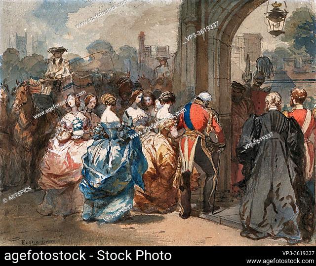 Lami Eugene Louis - Arrival of Queen Victoria and the Duke of Wellington at St James's Palace - French School - 19th Century