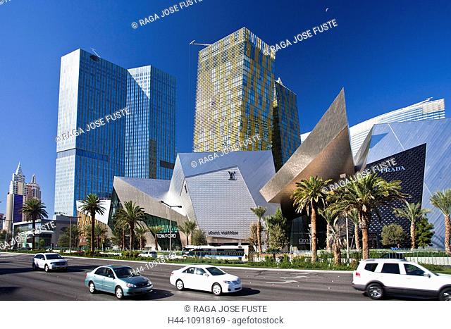 USA, United States, America, Nevada, Las Vegas, City, Strip, Avenue, Crystals Hotel, architecture, lean, busy, cars, casinos, center, colourful, famous